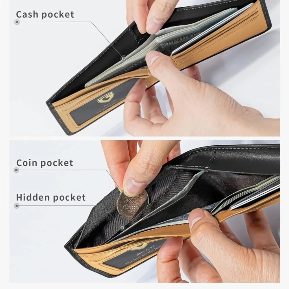 GSOIAX Men’s Black Leather Slim RFID Blocking Bifold Wallet NWOBox